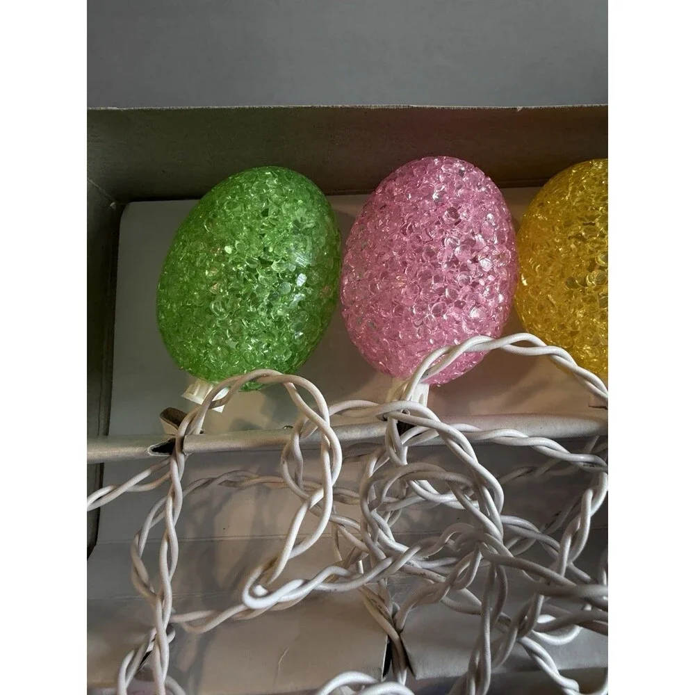 Vintage White String Lights Easter Jelly Egg Covers Pastel Colors Novelty w Box